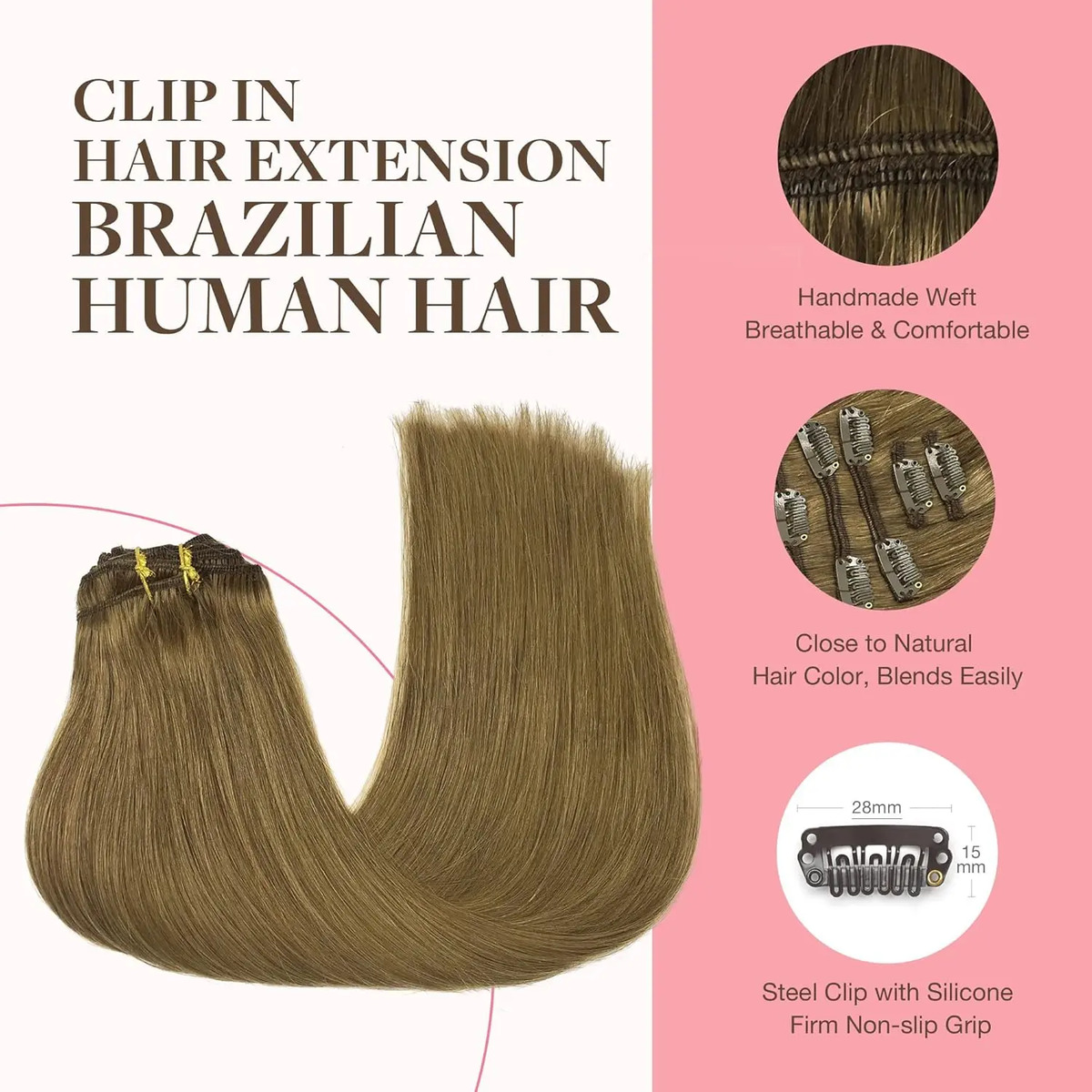 Cabello Humano Remy 45 Cm Marrón Medio Marrón Medio - Image 3