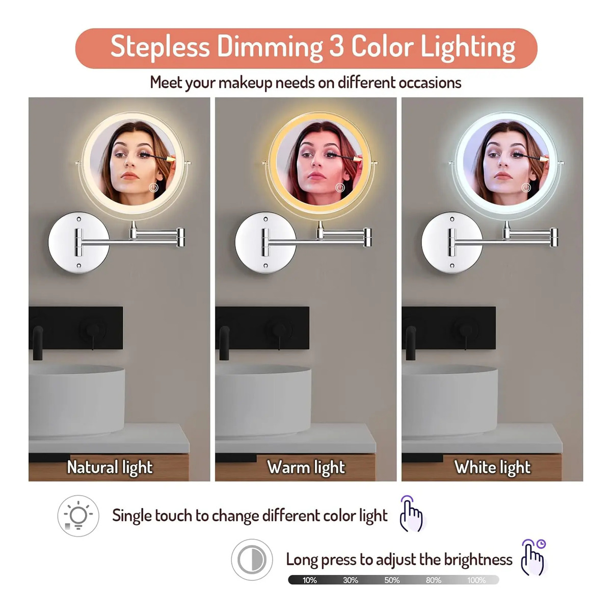 Espejo De Maquillaje Doble Cara De 20 Cm Con Luces Led - Image 3