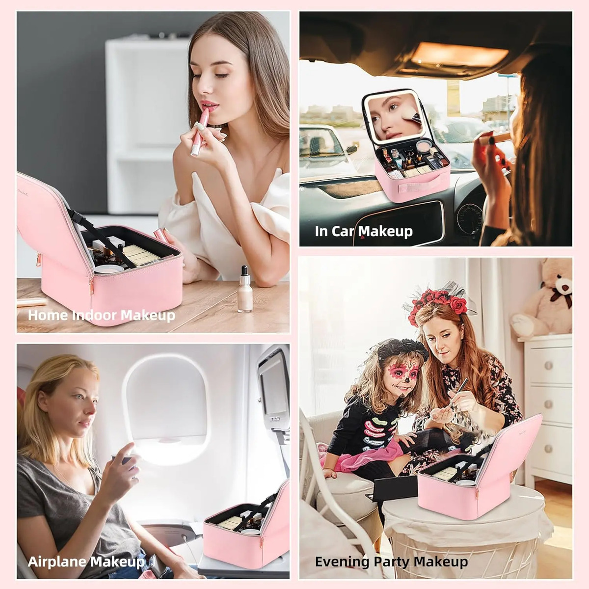 Bolsa De Maquillaje Con Espejo Led Rosa Para Mujeres - Image 6