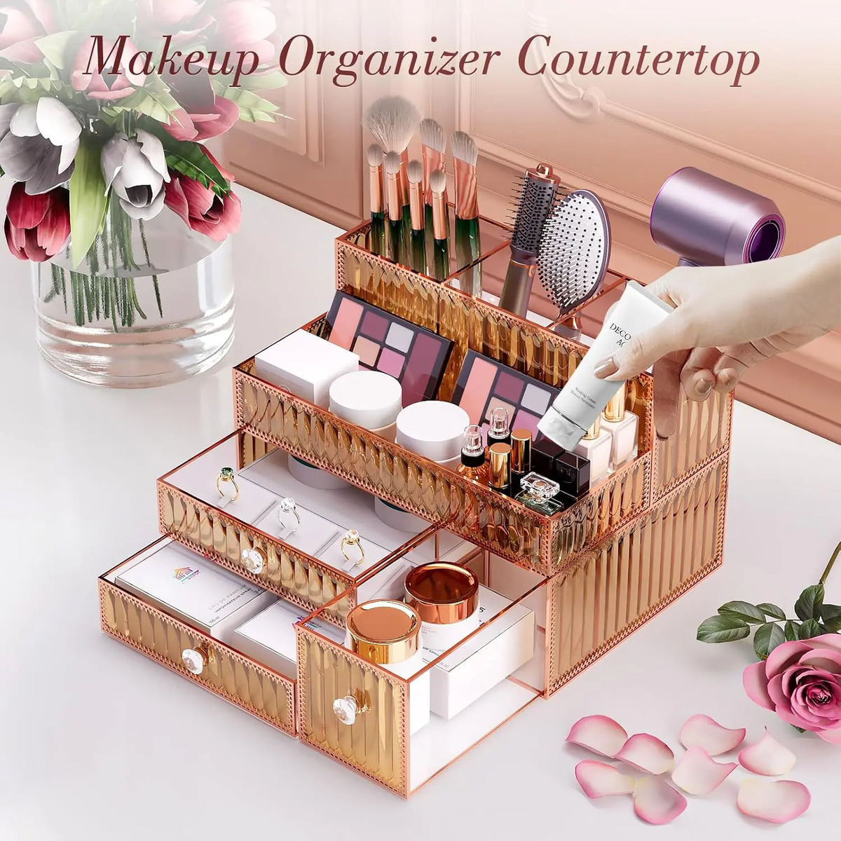 Organizador De Maquillaje En Vidrio Dorado Para Cosméticos - Image 4
