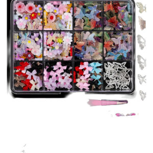 Adornos De Uñas Flor Mariposa 3d Con Cristales Ab Estrellado