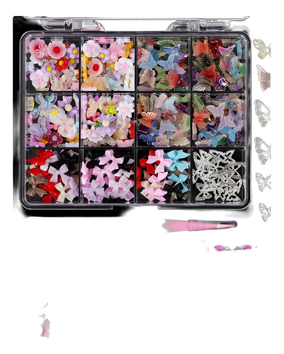 Adornos De Uñas Flor Mariposa 3d Con Cristales Ab Estrellado