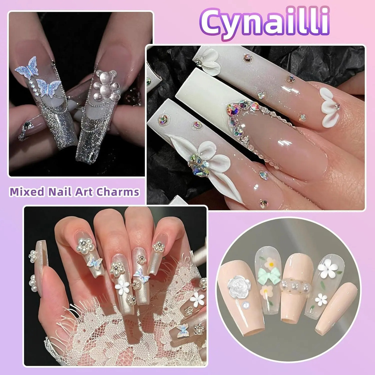 Conjunto De Charms Para Uñas Con Flores Y Corazones De 3d En - Image 7
