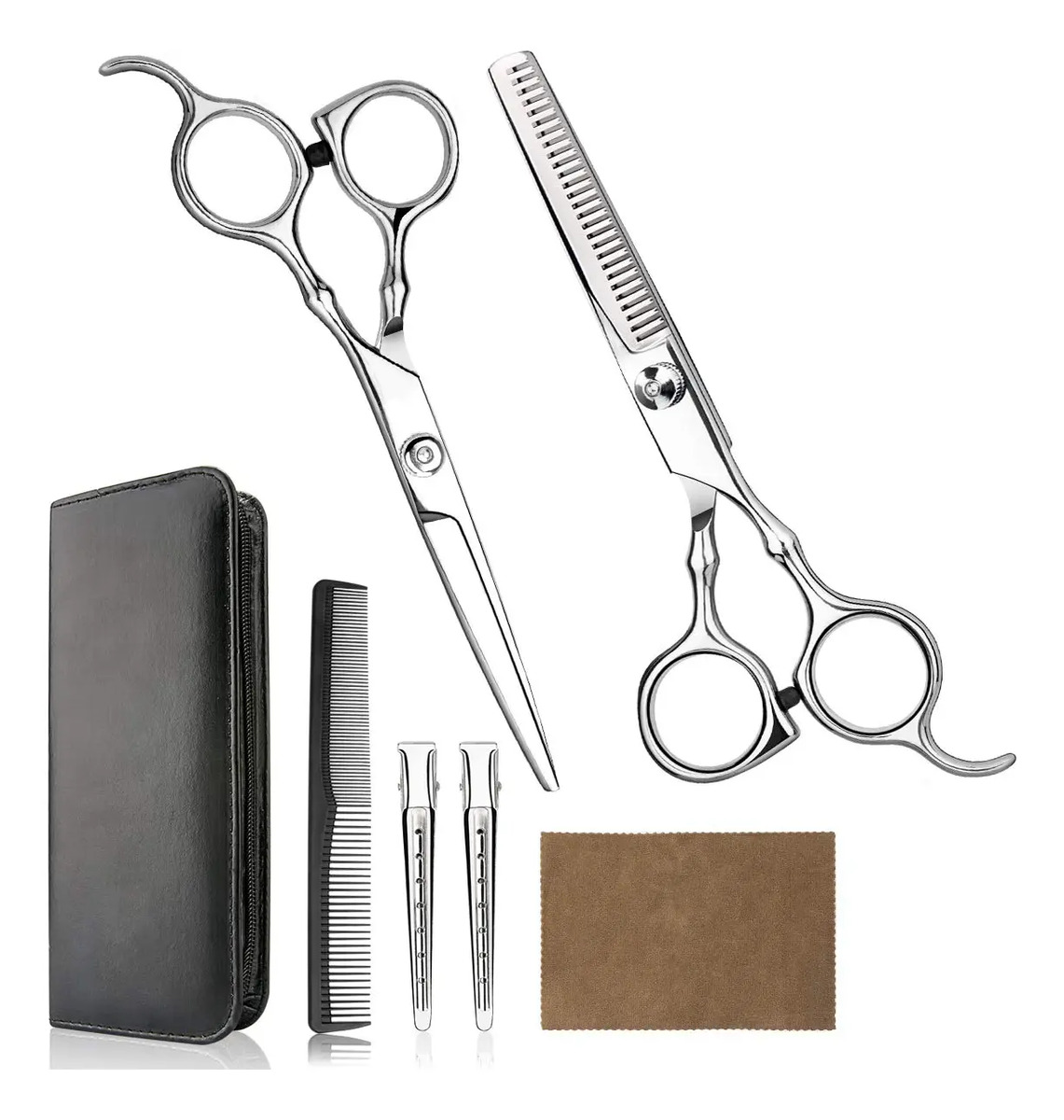 Tijeras De Corte Para Cabello Profesional Kit Con Peine Y Es Plateado
