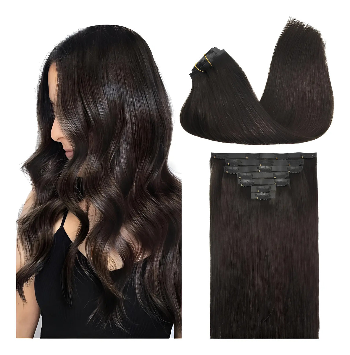 Extensiones De Cabello Mujer Color Marrón Oscuro 50 Cm