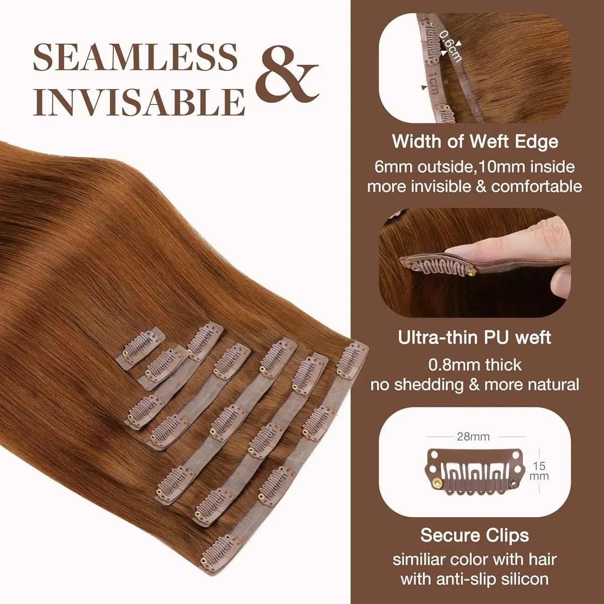 Cabello Remy 40 Cm 130g Color Cobre - Image 4