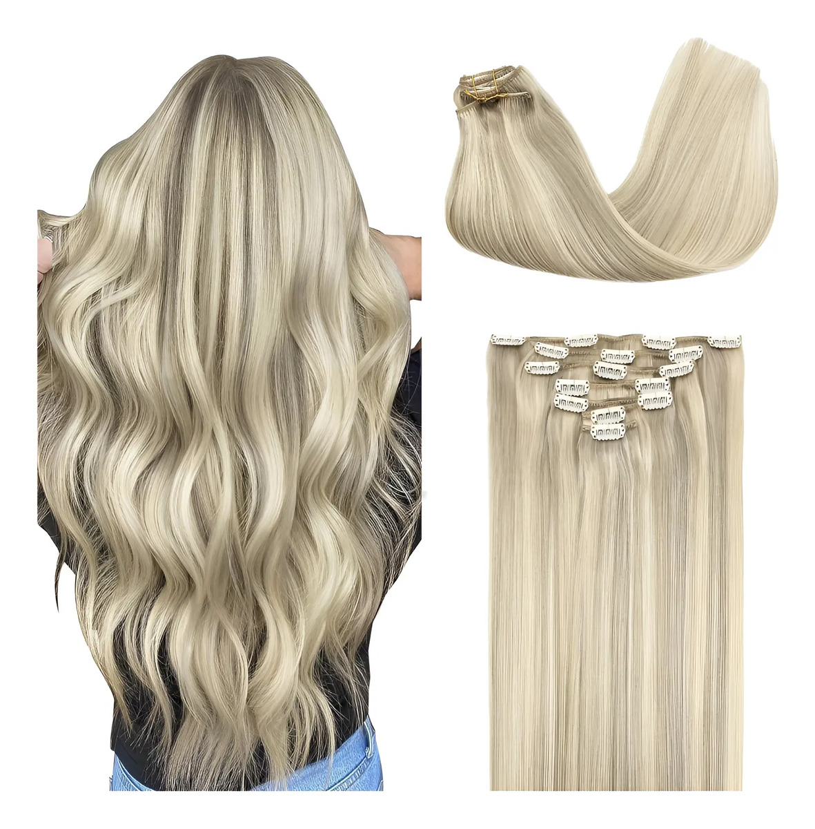 Extensiones Cabello Humano Remy 50cm Rubio Platino Ash 17a