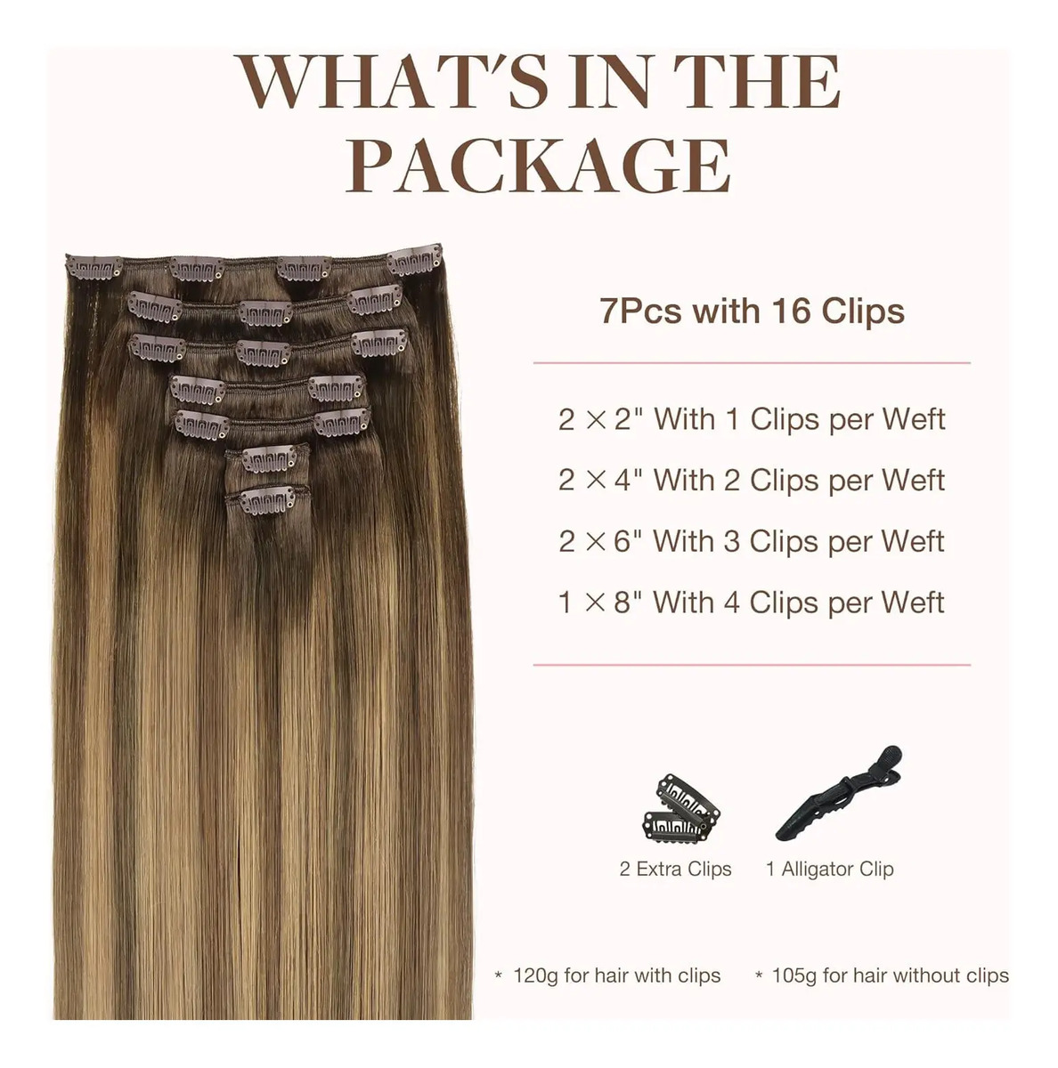 Extensiones Cabello Humano 45cm 7 Piezas Marrón - Image 2