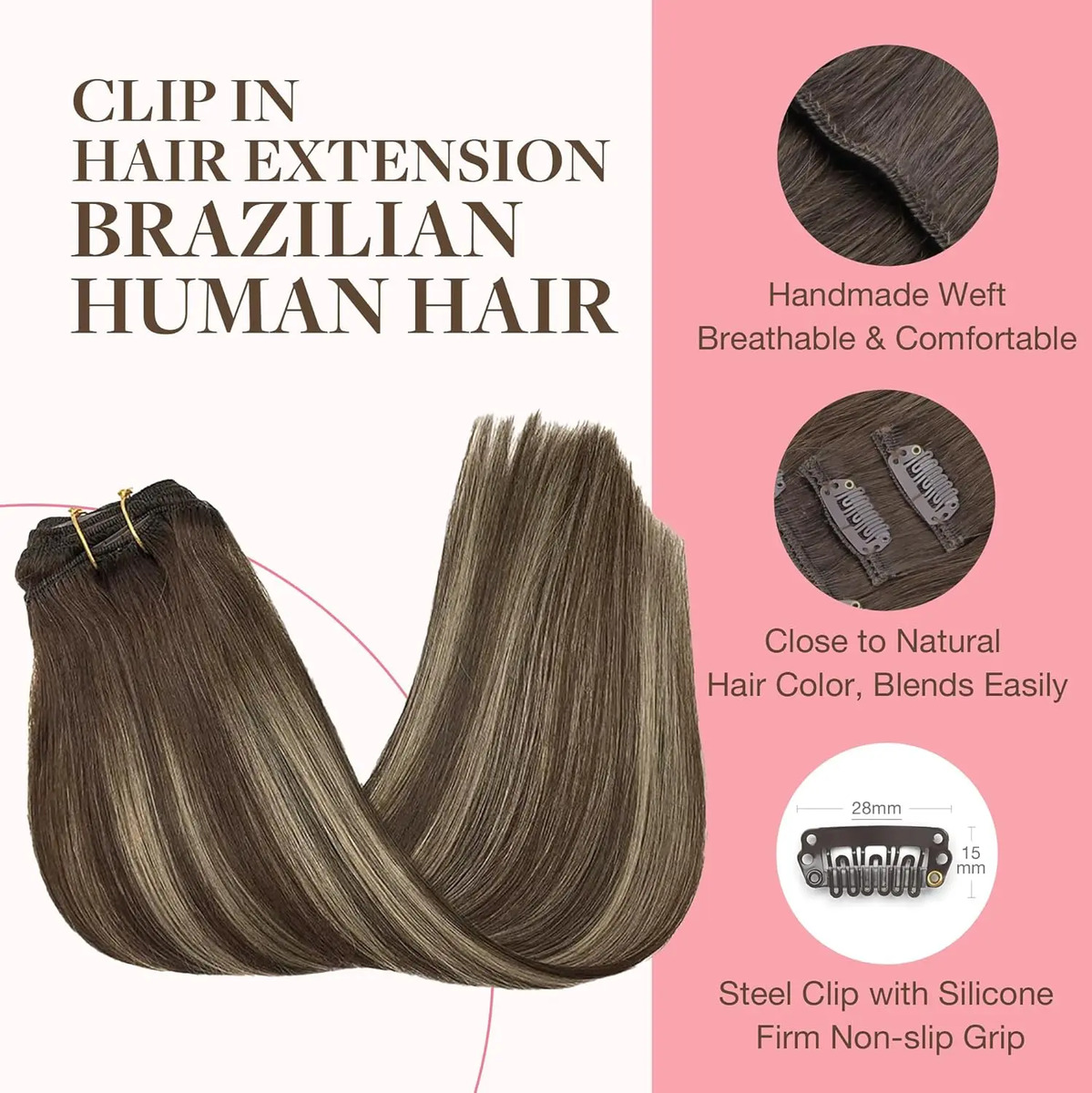 Cabello Humano Remy 50 Cm Marrón Balayado Marrón Balayado - Image 3