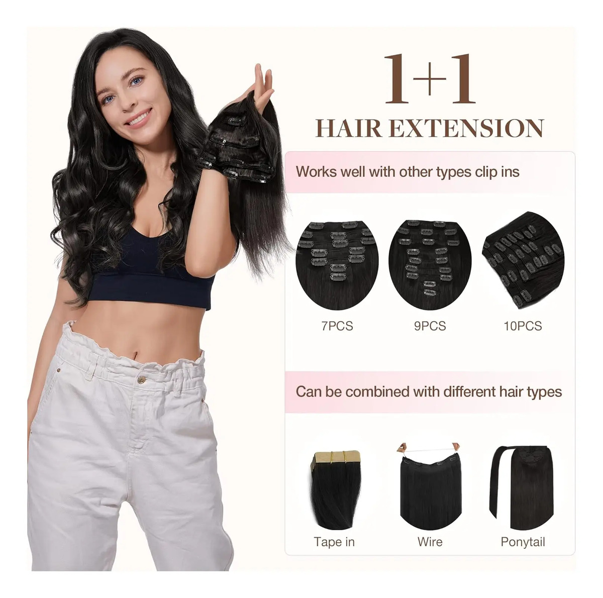 Cabello Humano Natural 40cm 65g Negro Negro - Image 4