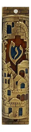 Funda Mezuzah Judía Esmaltada Dorada Pergamino Puerta Blanco - Image 4