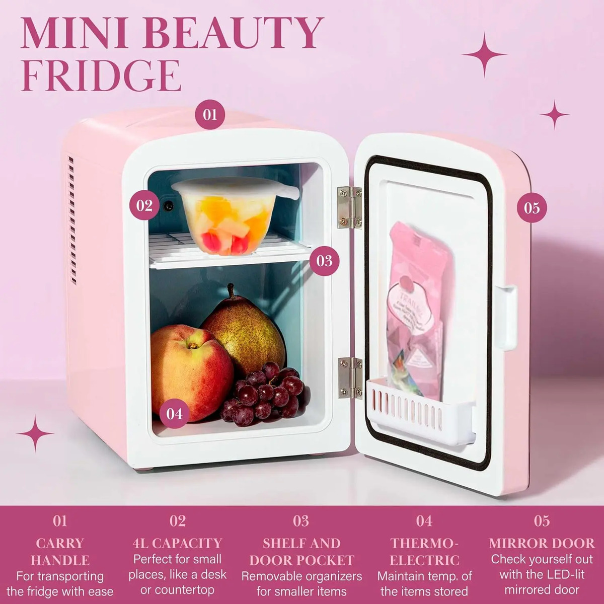 Mini Refrigerador Para Maquillaje 4 Litros, Puerta Espejada - Image 3