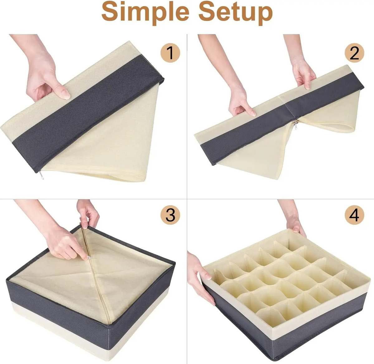Organizador Cajones Contenedores Plegable 4pzas Beige / Gris Blanco - Image 5