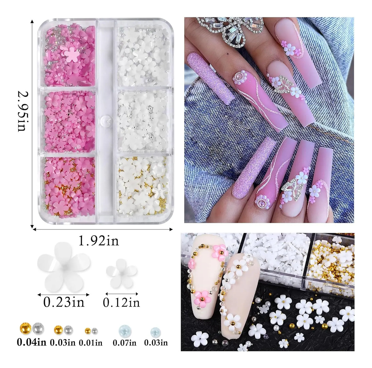 Adornos De Uñas De 4 Cajas Con Flores Y Lazos De Colores De - Image 4