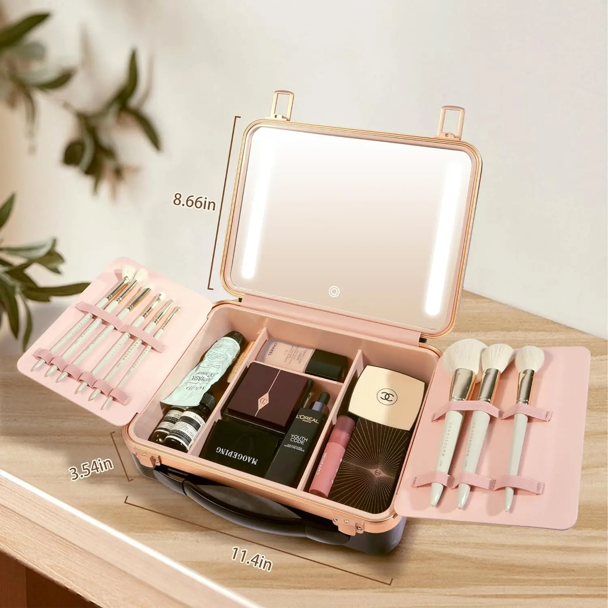 Estuche De Maquillaje Portátil Con Espejo Luminoso Para Chic - Image 3