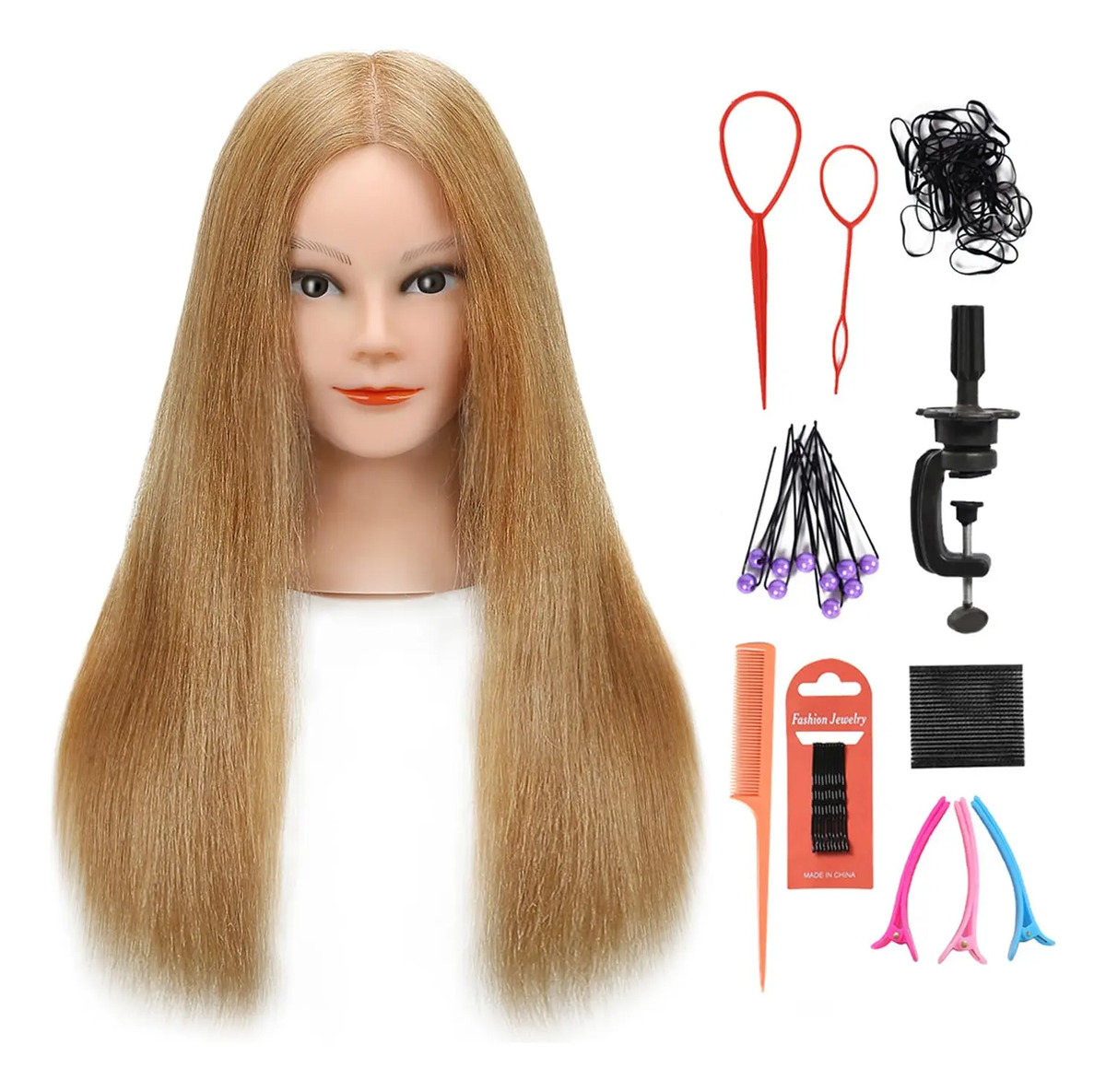 Cabeza Maniquí Pelo Humano 100% 45 Cm Rubio