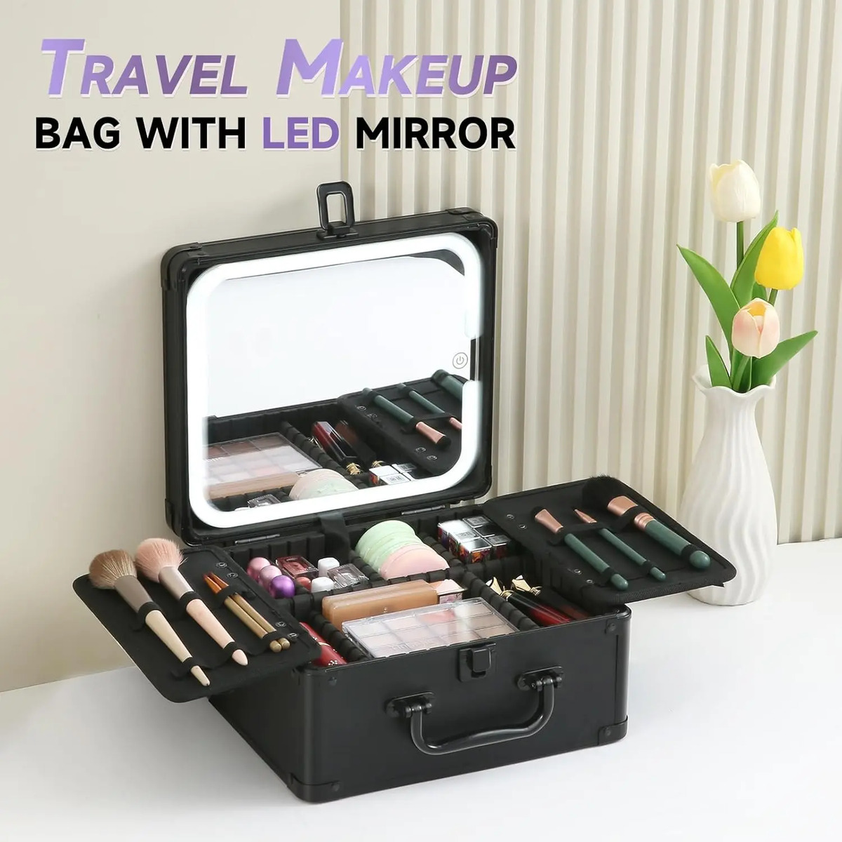 Caja De Maquillaje Con Espejo Led, 3 Capas, Material Abs Neg - Image 8