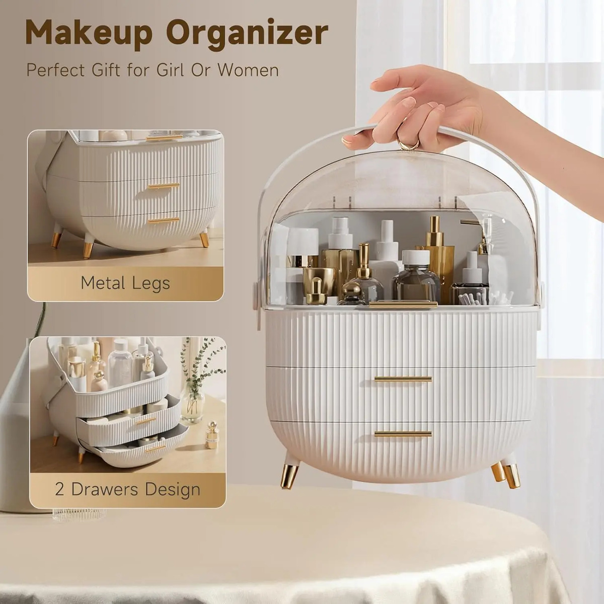 Organizador De Maquillaje Con Tapa Impermeable En Color Blan - Image 2
