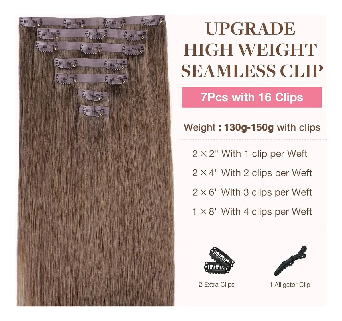 Cabello Humano Remy 50 Cm Marrón Marrón - Image 2