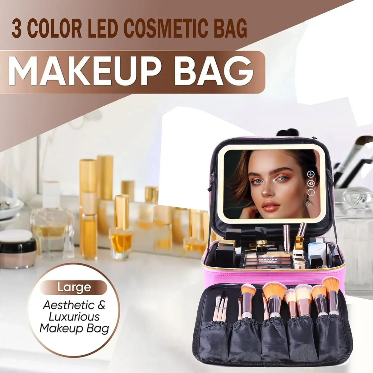 Bolso De Maquillaje Rosa Con Luz Led, Resistente Al Agua - Image 5