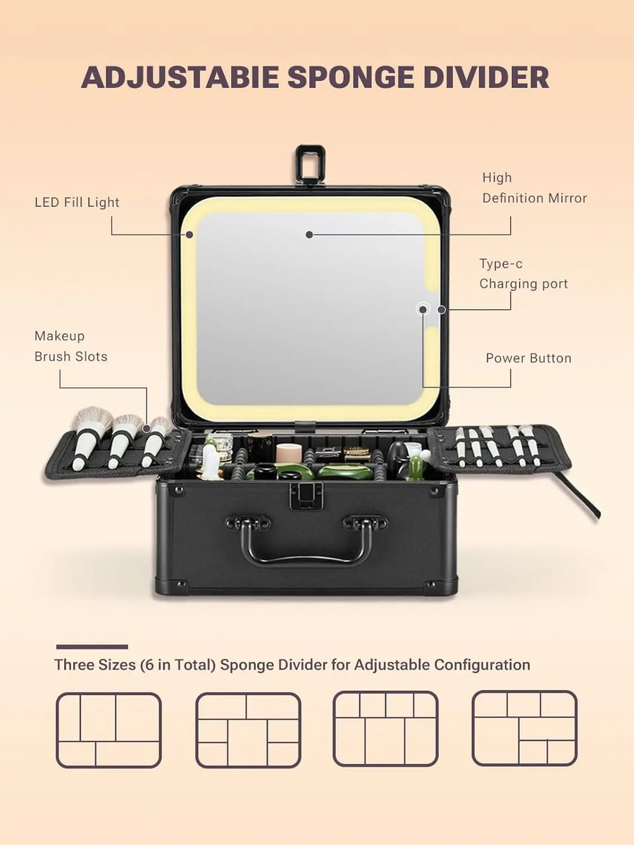 Caja De Maquillaje Iluminado Desmontable, Negro - Image 4
