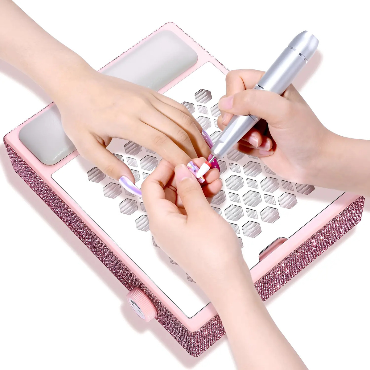 Aspirador De Uñas Recargable 650pa 56w Con 30 Filtros Rosa
