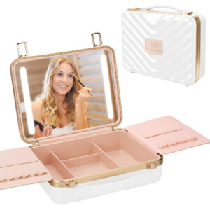 Maleta De Maquillaje Con Espejo Iluminado Ajustable Blanco