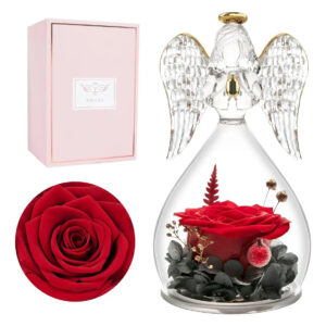Regalo Para Mamá: Rosa Preservada Con Ángel Roja, Día De La