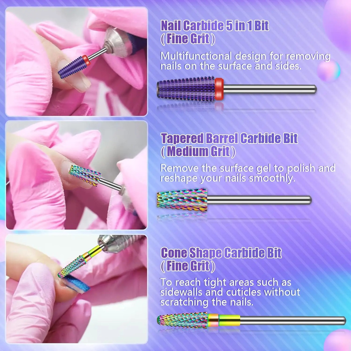 Limas De Uñas Depvko De 3 Piezas Con Taladros De Carburo Pa - Image 4