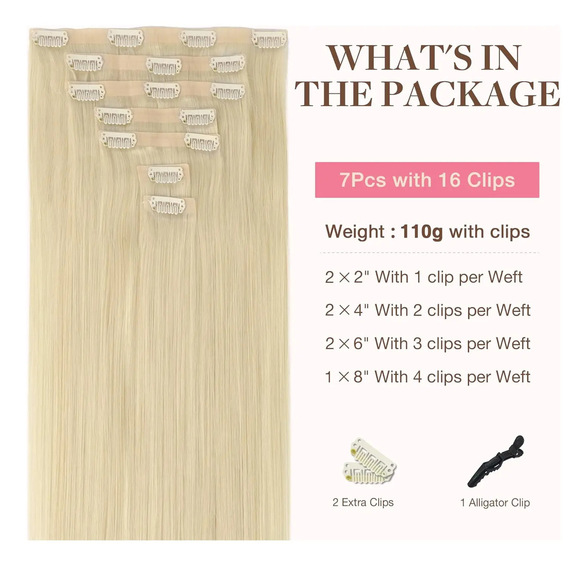 Extensiones Cabello Remy 45cm 110g Rubio Platino - Image 2