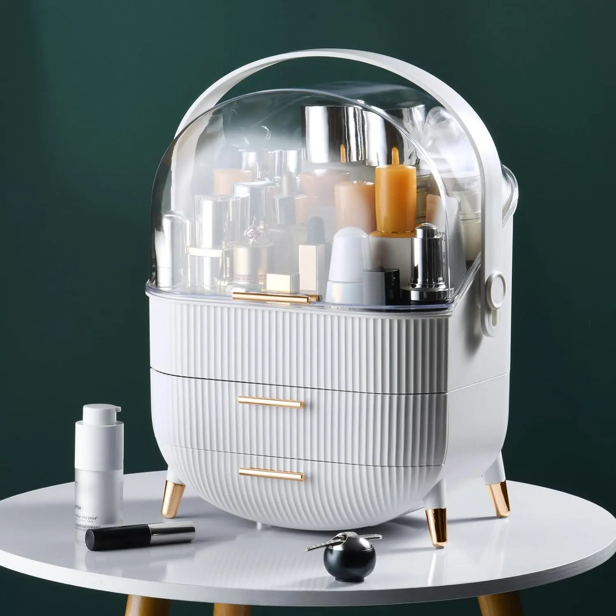 Organizador De Maquillaje 2 Niveles Con Tapa Transparente Bl White - Image 5