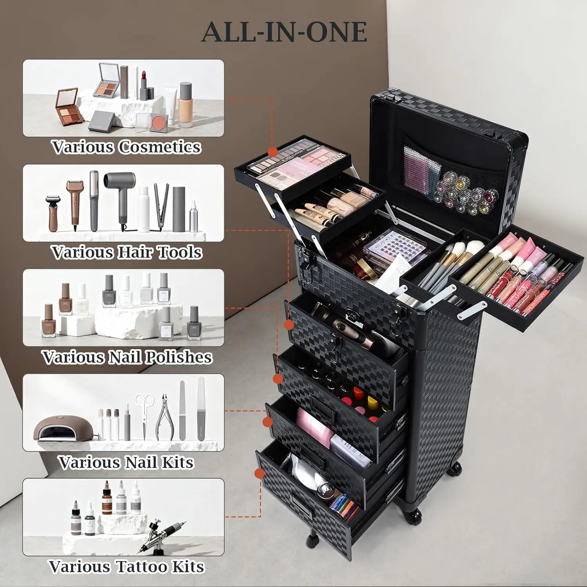 Maletín De Maquillaje Con 4 Cajones Para Artista Con Soporte - Image 9