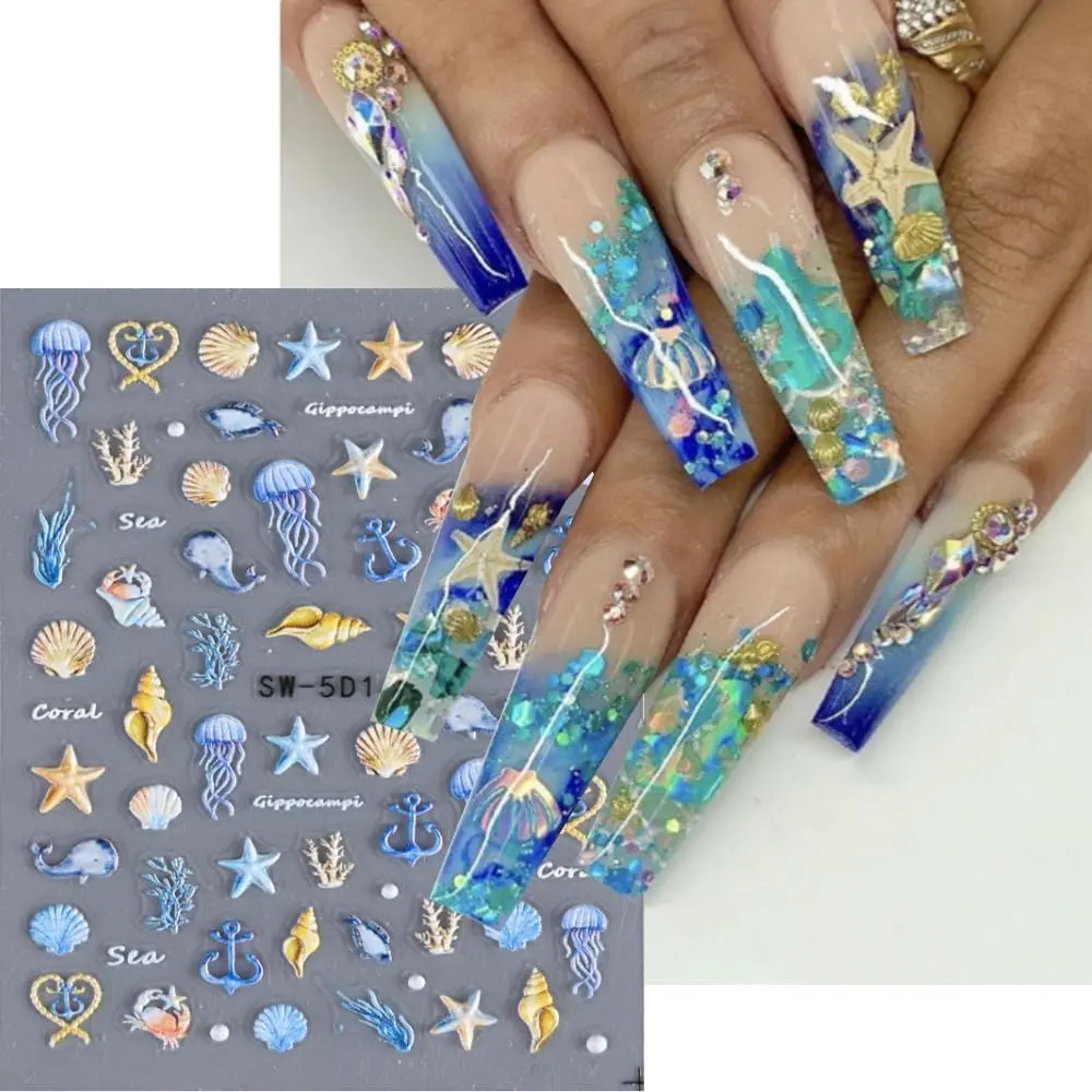 Pegatinas De Nail Art De Vida Marina Con Diseños De Conchas - Image 3