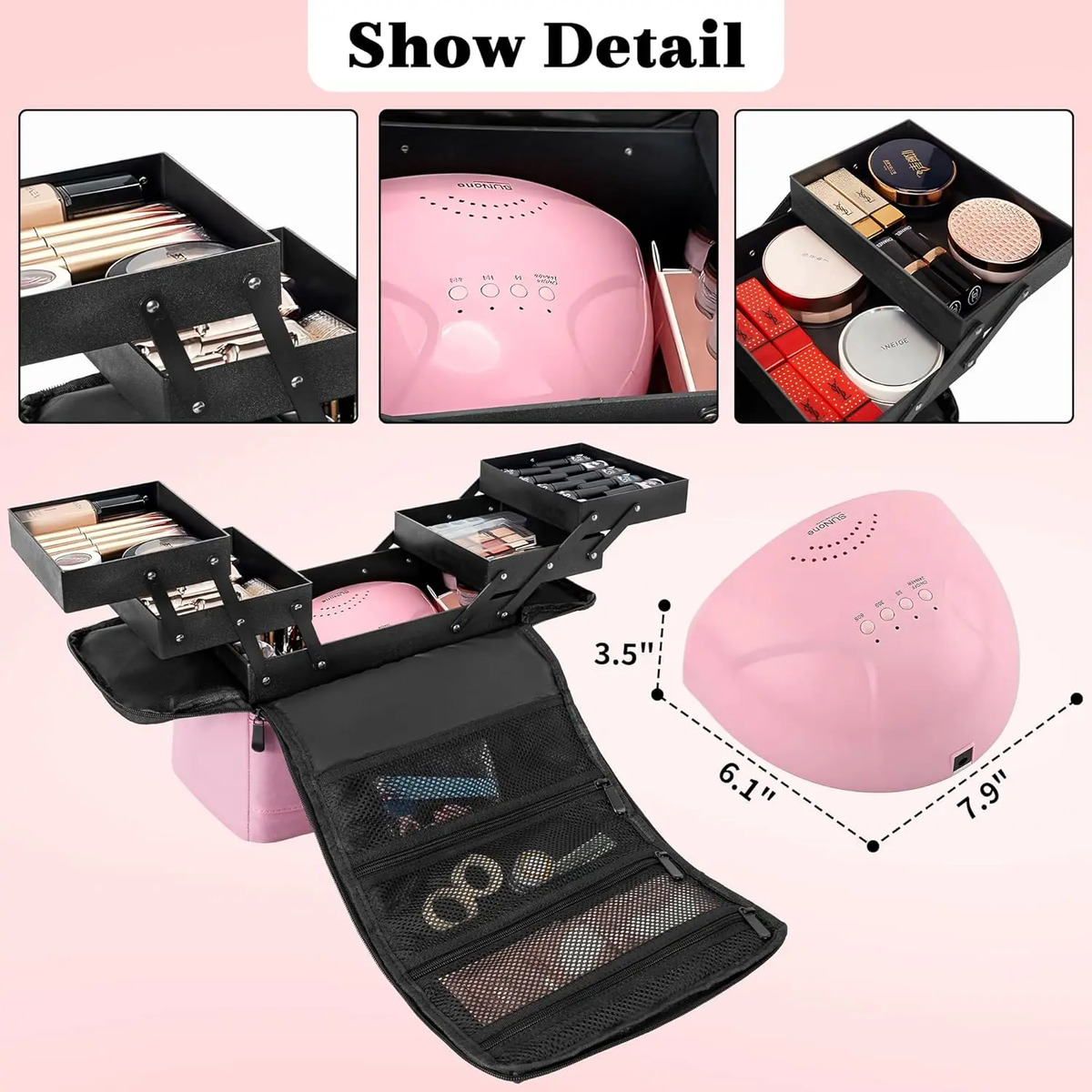 Estuche De Viaje Para Maquillaje Profesional Negro Con Corre - Image 4