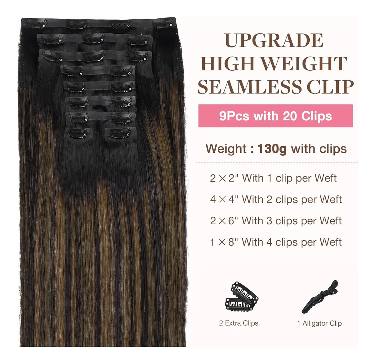 Cabello Humano 35cm 130g Balayage Negro Balayage Negro - Image 2