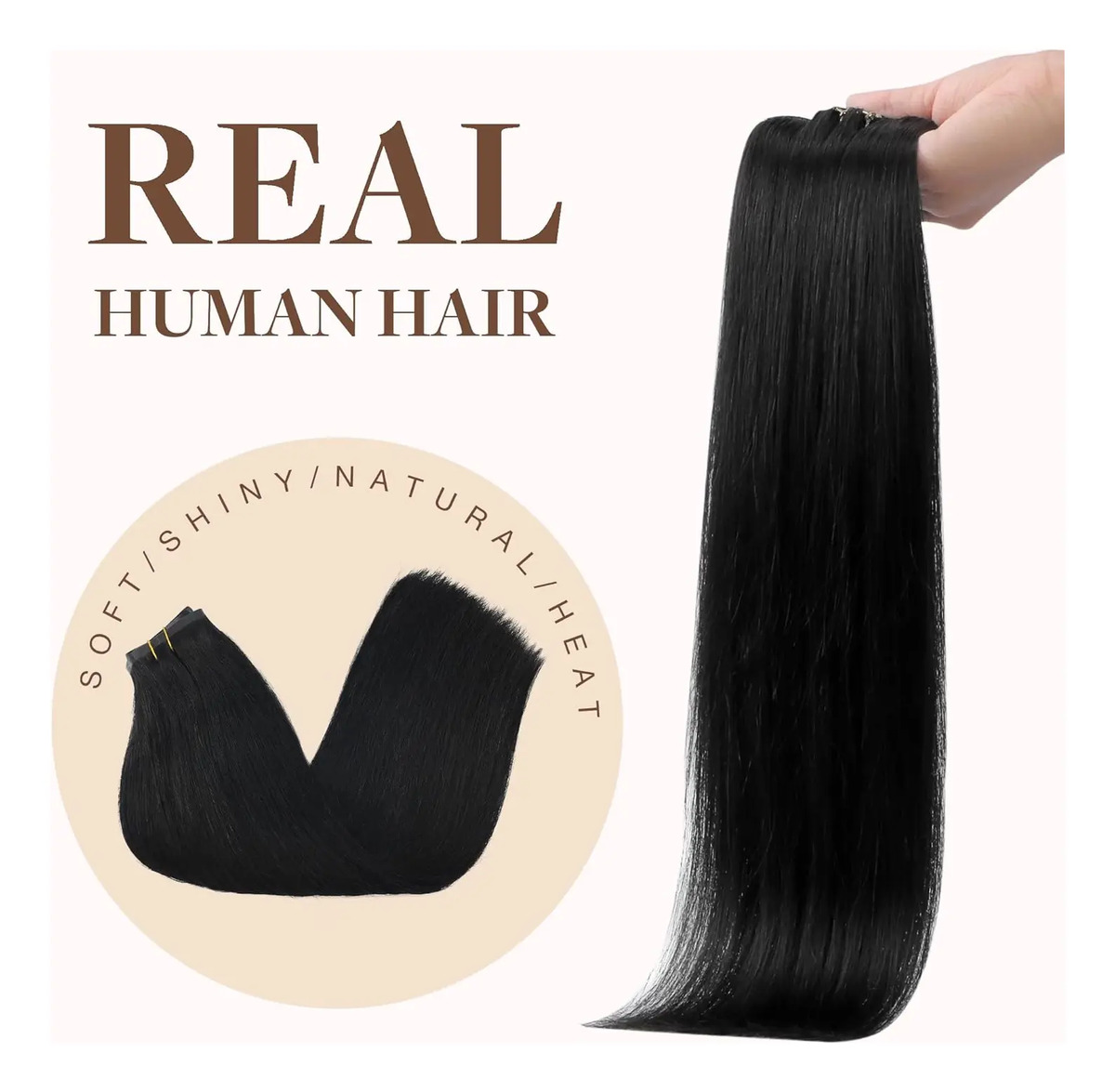 Extensiones De Cabello Humano 45 Cm Para Mujeres Negro - Image 8