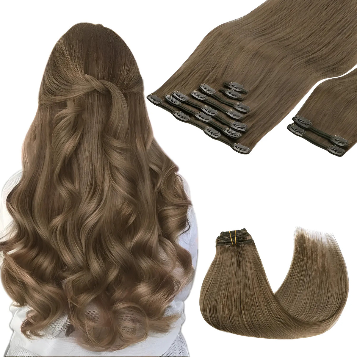 Extensiones De Cabello Humano De 35 Centímetros En Marrón Cl