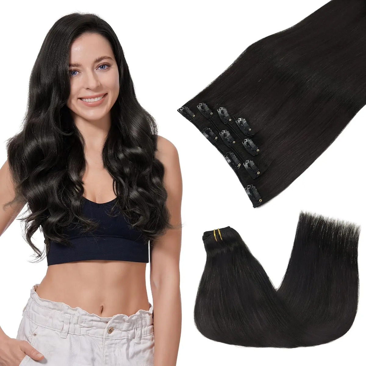 Cabello Humano Remy Negro 45cm 70g 4 Piezas Para Mujer Negro
