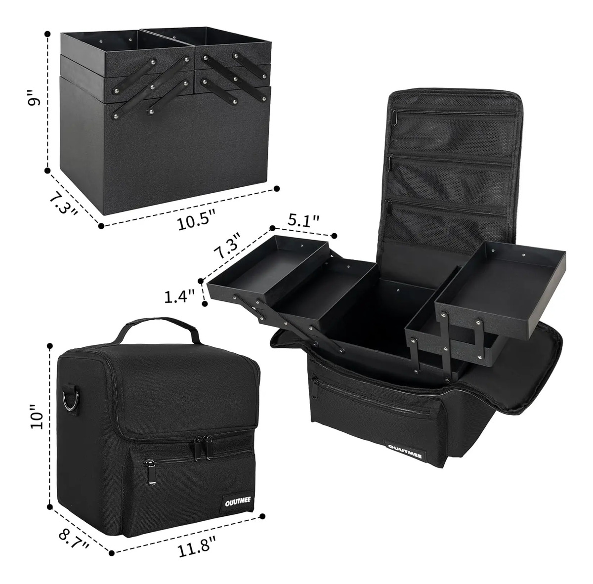 Maletín De Viaje Para Maquillaje Negro Con Correas Y Bolsill Negro - Image 6