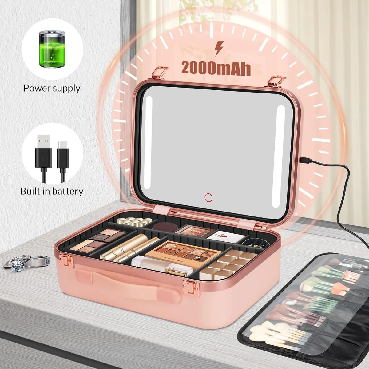 Maleta Maquillaje Grande Espejo Iluminado Luces Led Ajustabl - Image 5
