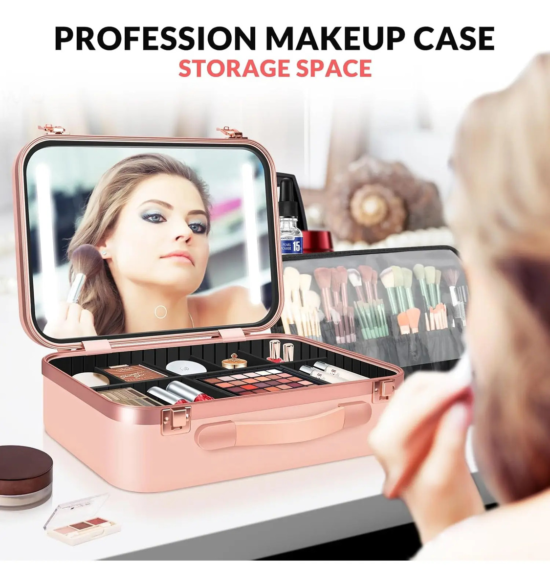 Maleta Maquillaje Grande Espejo Iluminado Luces Led Ajustabl - Image 7
