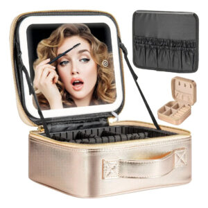 Estuche De Maquillaje Portátil Con Espejo Y Luz Led