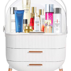 Caja De Almacenamiento Oval Portátil Para Cosméticos Fba-white