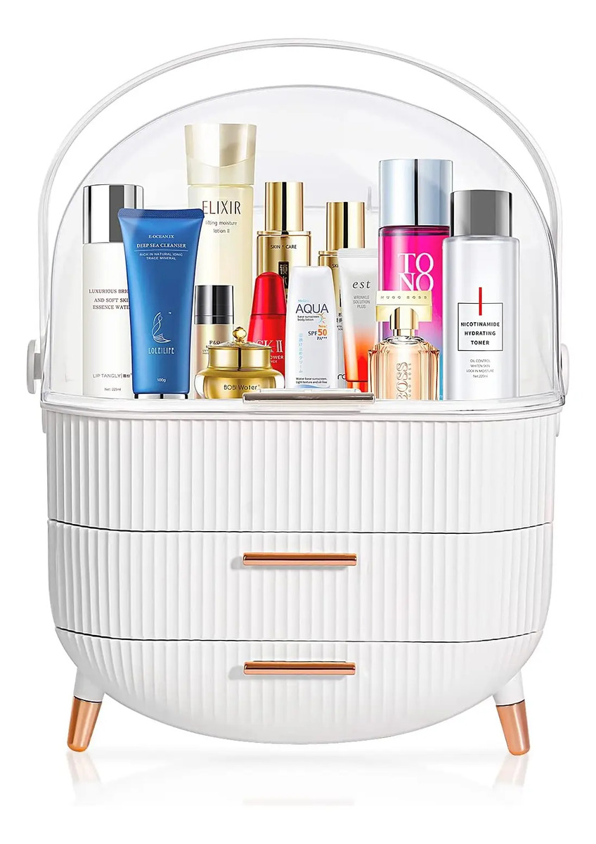 Caja De Almacenamiento Oval Portátil Para Cosméticos Fba-white