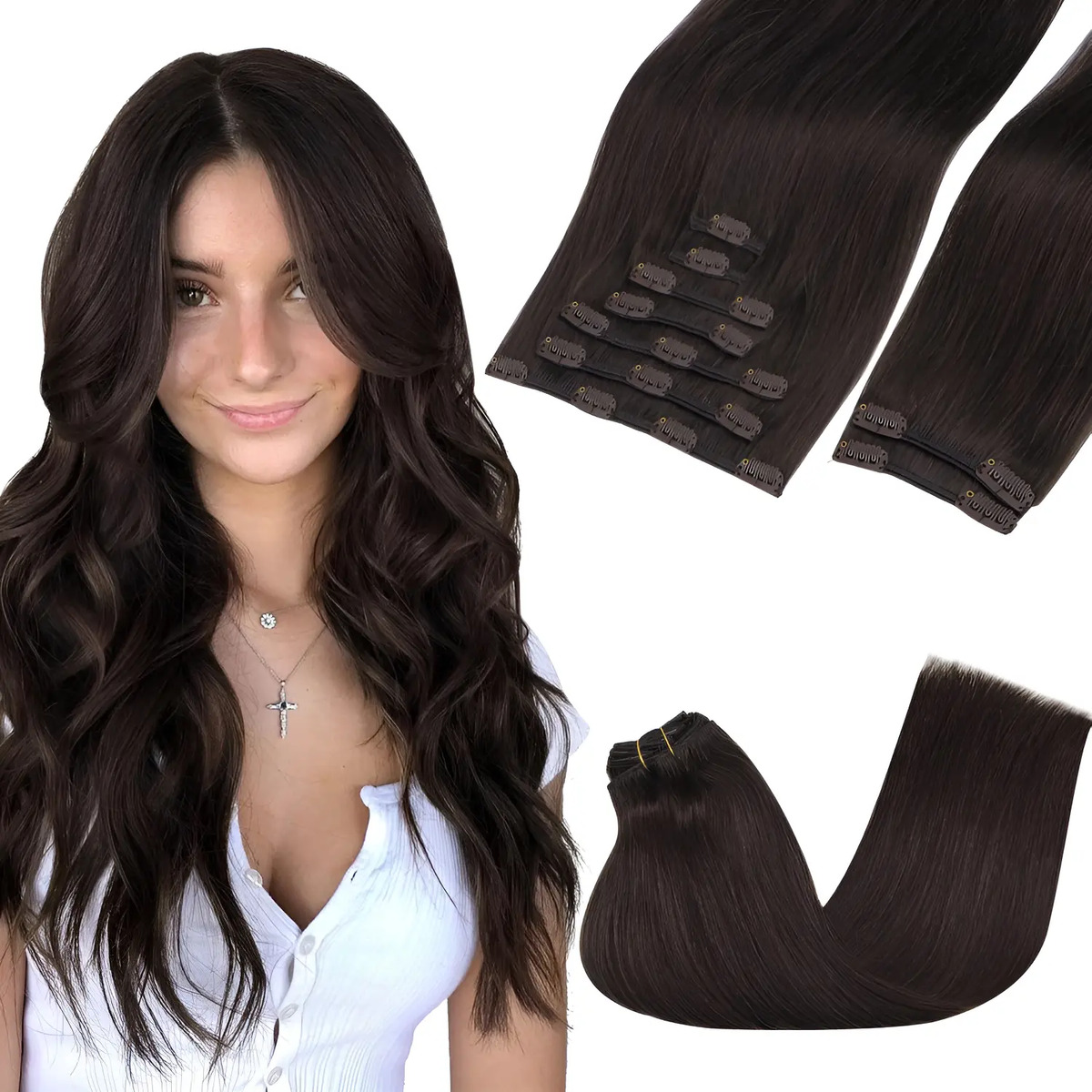 Extensiones De Cabello Humano 40cm 150g Marrón Claro 2a