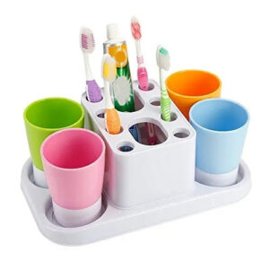 Soporte Organizador De Cepillos De Dientes Eslite Con 4 Vasos Para Baño