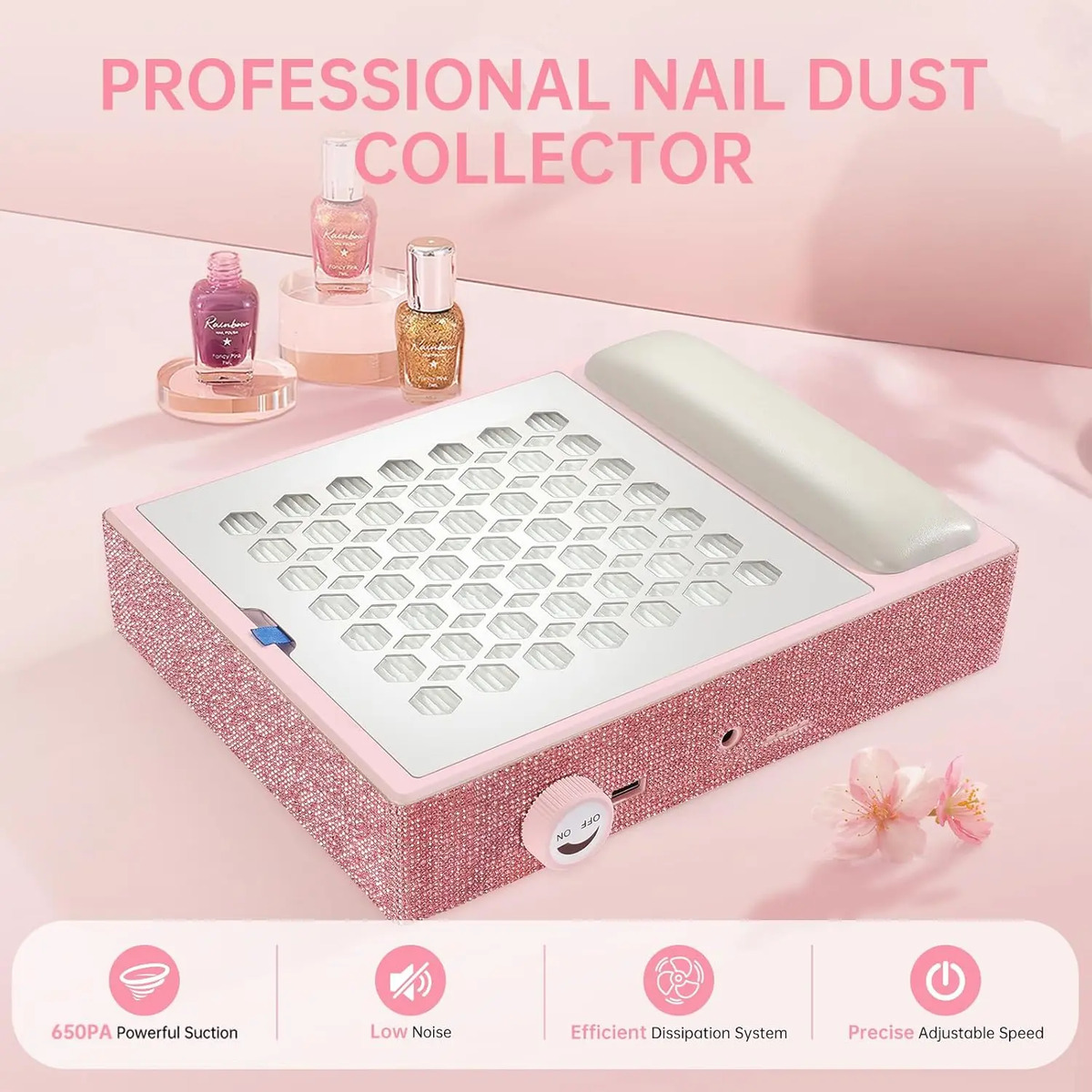 Aspirador De Uñas Recargable 650pa 56w Con 30 Filtros Rosa - Image 2