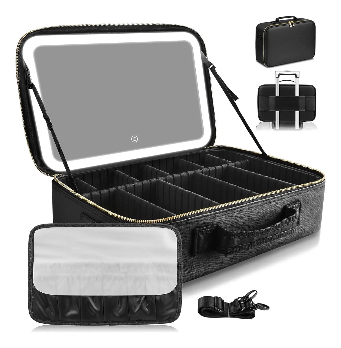 Bolso De Maquillaje Con Espejo Led, 38x28 Cm, Profesional