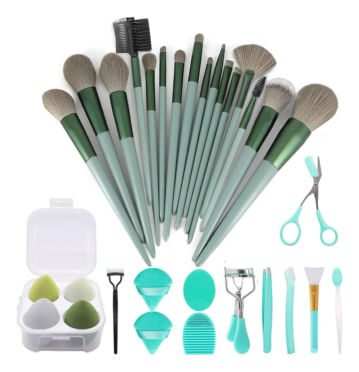 Pinceles De Maquillaje De 30 Piezas En Verde Incluye Pincel