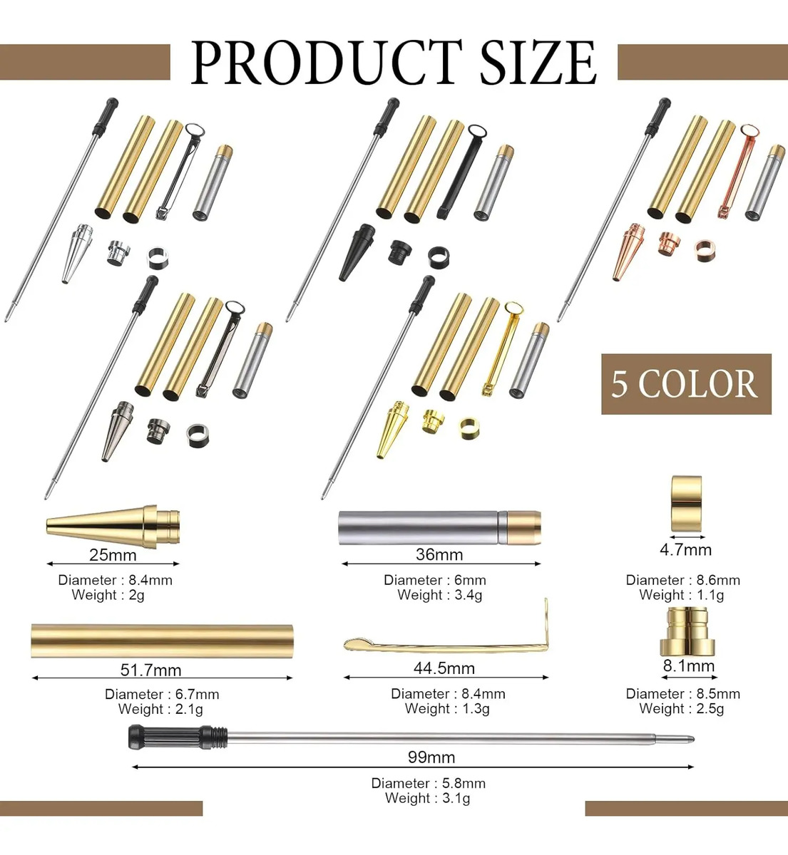 Kit De Torno De Madera Con 10 Conjuntos De Pluma Slimline 7m - Image 3
